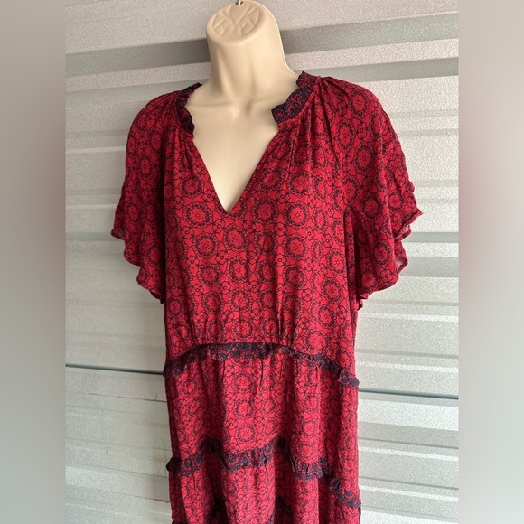 Women’s Gorgeous Red Black Anthropologie Robin Tiered Mini Dress Size 1X - Picture 7 of 14